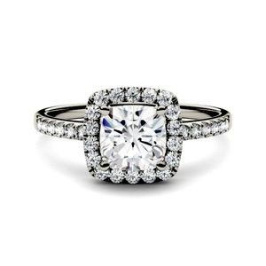 C&C Halo Cushion Moissanite Ring 1.40CTW 14K WG